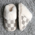 Checkered Faux Fur Cuff Mule Luxury Soft Slipper-M/L