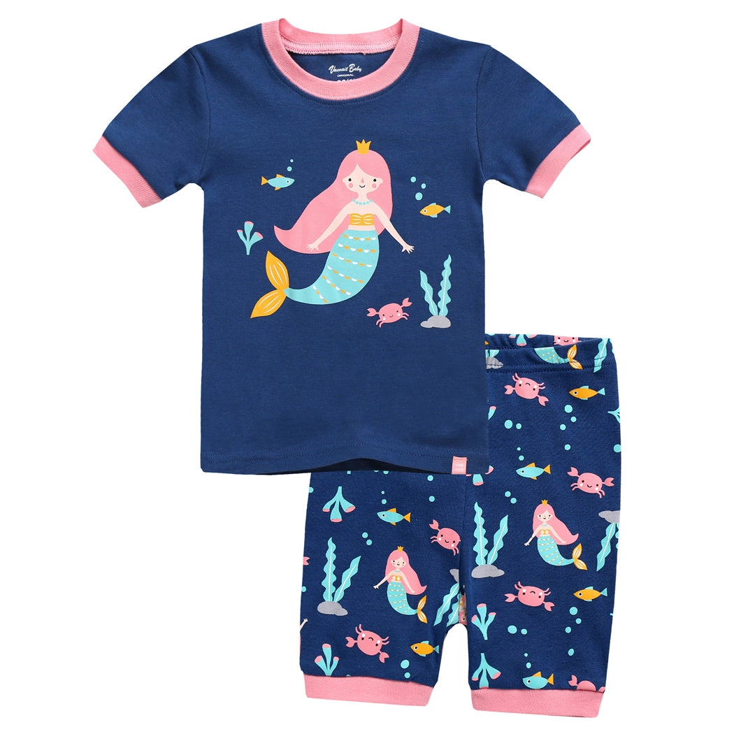 Mermaid Navy Short Sleeve Pajama Set-XL 6-7T
