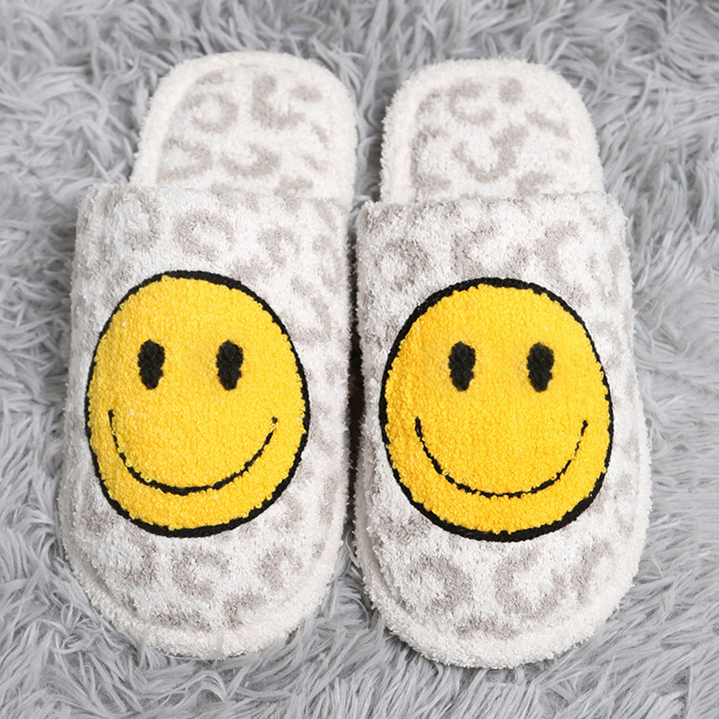 Leopard Happy Face Luxury Soft Slipper-Grey-M/L