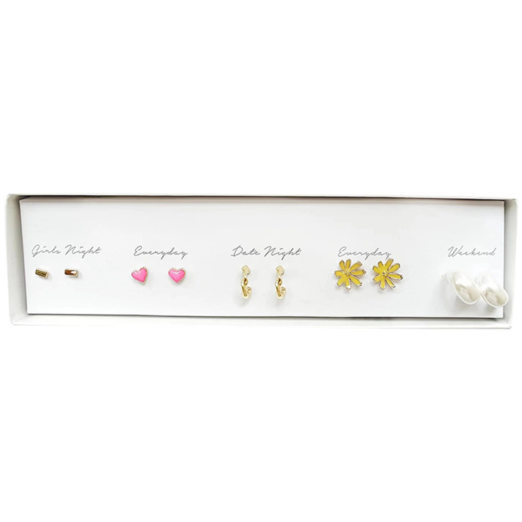 5 Pairs Multipack Stud Earrings Set with Gift Box-Heart
