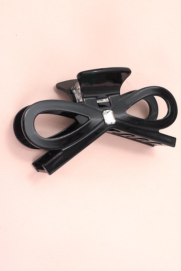 Large Cute Bow Ribbon Rhinestone Hair Claw-Black
