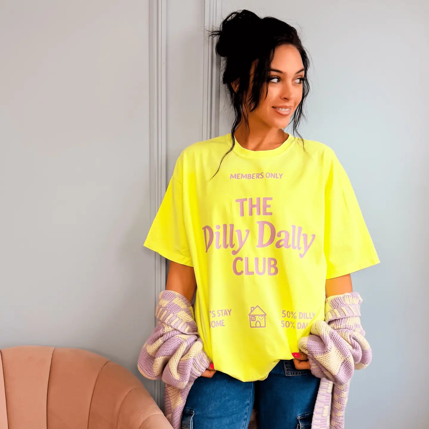 Dilly Dally Club Neon Tee-Neon Lemon-S