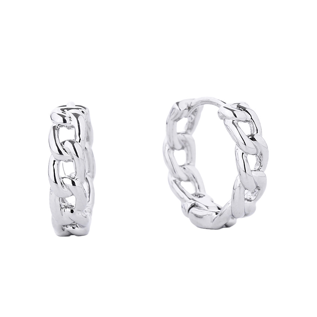 14K Gold Dipped Link Hoop Earrings-White Gold