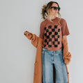 Chic Checkerboard Tee/Chestnut-L