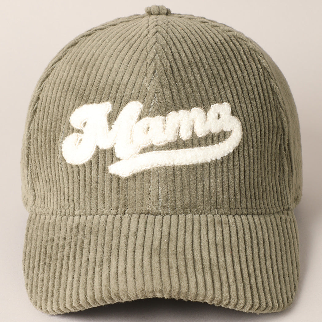 Mama 3D Embroidered Fuzzy Patch Corduroy Cap