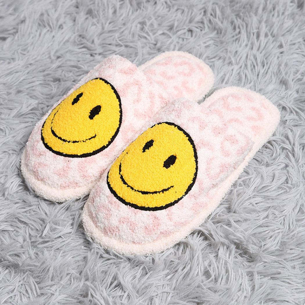Leopard Happy Face Luxury Soft Slipper-Pink-S/M