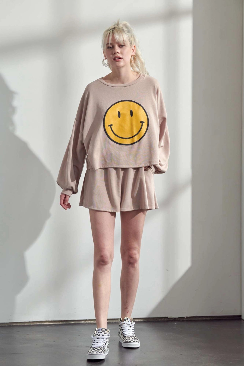 Smile Print Shorts Set-2XL
