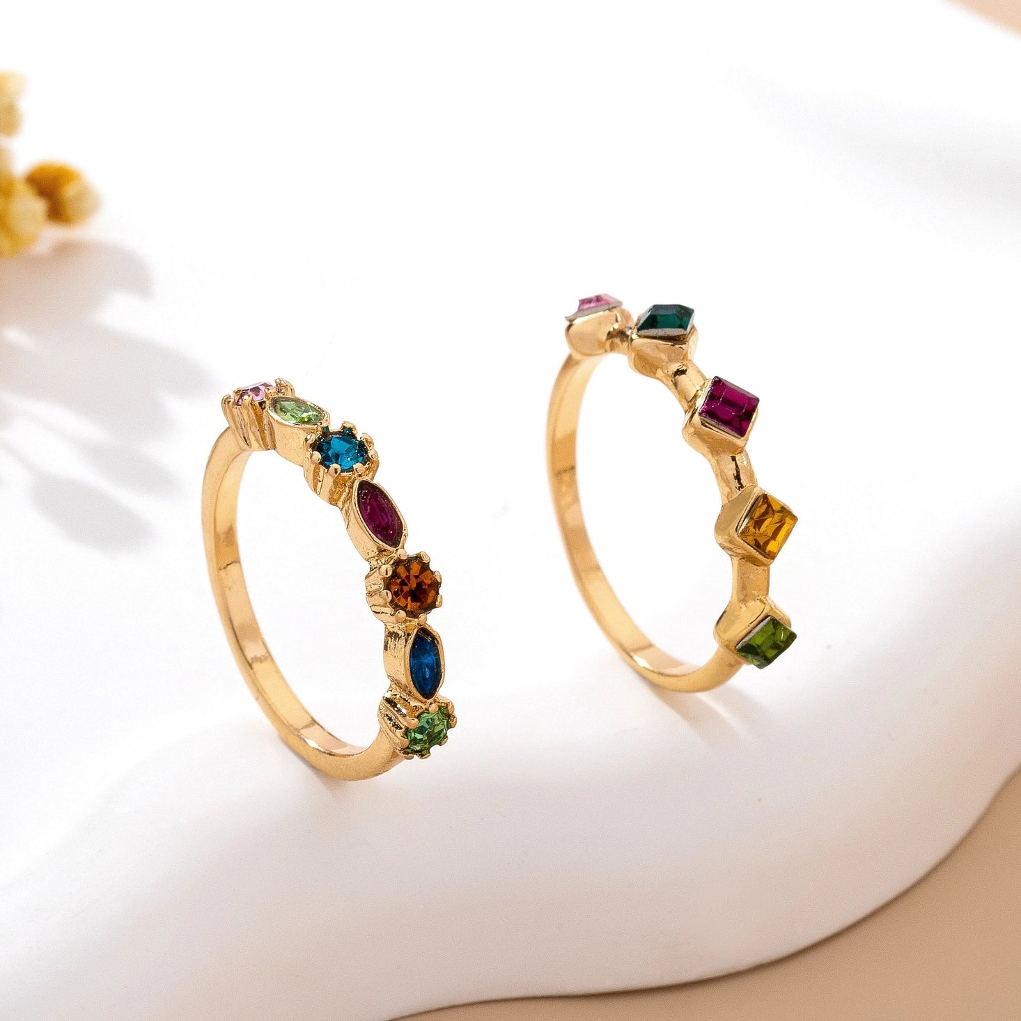 Rainbow Gemstone Cluster Statement Ring Set