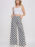 High Waist Checkered Straight Leg Knit Pants-S