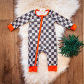 Olive Checkered Infant Romper - 3-6M