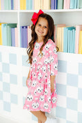Unicorn Kitties 3/4 Sleeve Pocket Twirl Dress-2T