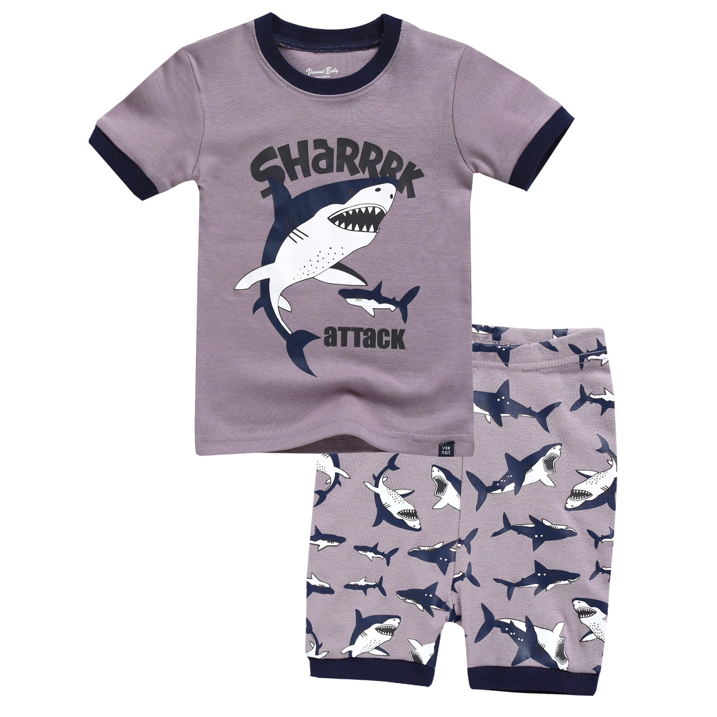 Shark Tooth Short Sleeve Pajama Set-M3T