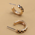 MINI CHECKER HOOP HUGGIE EARRINGS-Gold/Black