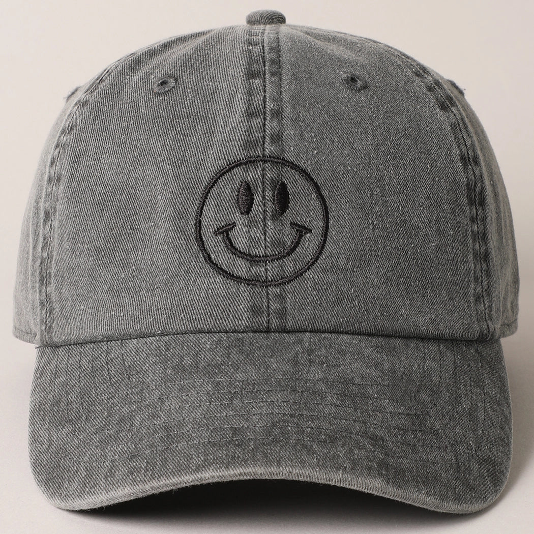 Happy Face Embroidered Cotton Baseball Cap