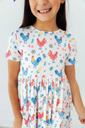 Rainbow Roosters S/S Pocket Twirl Dress 3T